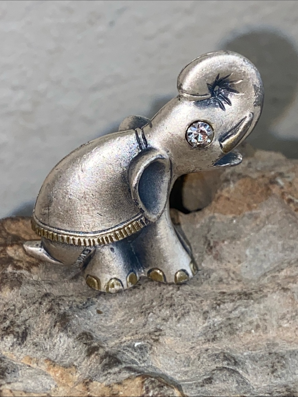Vintage Italian PLACCATOA SILVER PLATED Elephant Pin with Rhinestone Eyes